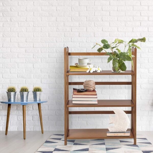 Casual Home 3-Shelf 27.5" Wide Folding Stackable Bookcase, Chestnut (New) - Image 2