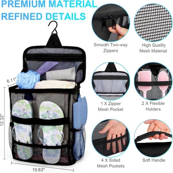 Dorm Room Essentials for College Students Girls Boys Guys, Large Capacity Mesh Shower Caddy Portable with Hanging Hook, Quick Dry Shower Bag for Camping, Beach Essentials, Birthday Gifts for Women Men - Image 4