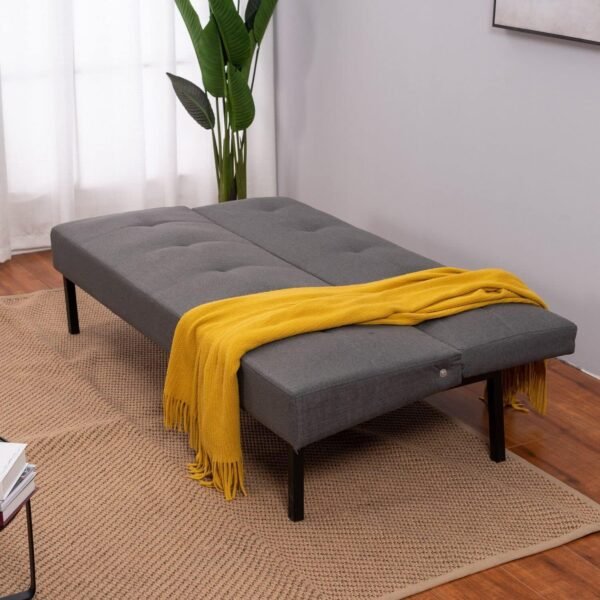 Panana Linen Upholstered Modern Convertible Folding Futon Sofa Bed with Metal Legs for Compact Living Space, Apartment, Dorm, Bonus Room, Gray - Image 4