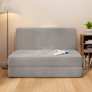 Aiho Fold Sofa Bed, Convertible Sleeper Chair Bed Memory Foam Floor Sofa, Futon Couch for Living Room/Dorm/Guest Room/Apartment, Twin, Light Grey