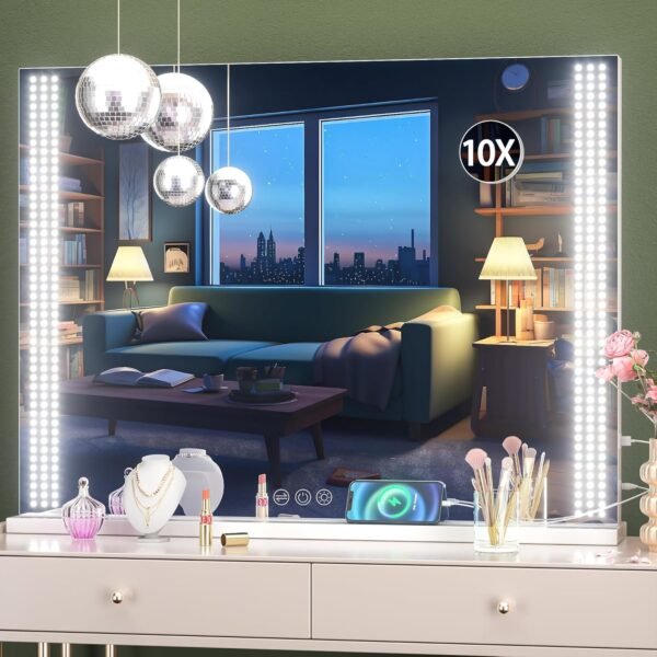 Hasipu Vanity Mirror with Lights, 32" x 22" LED Makeup Mirror, Lighted Makeup Mirror with Dimmable 3 Modes, Touch Screen Control Vanity Mirror White - Image 8