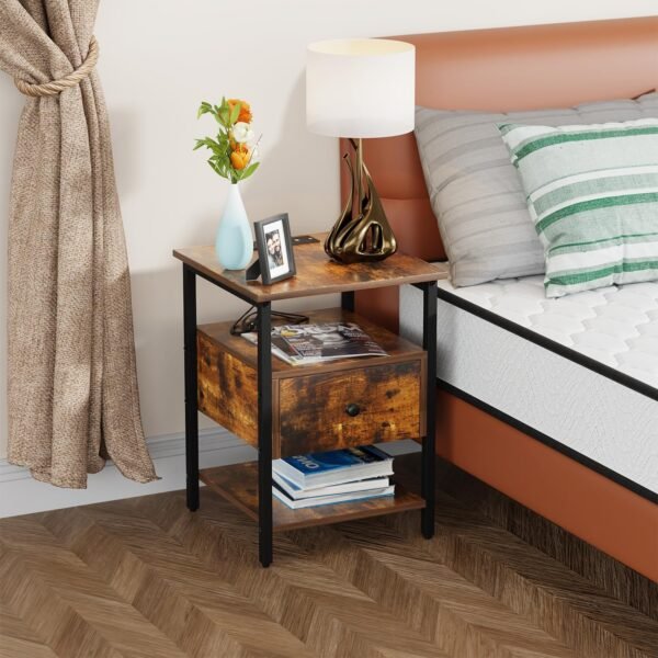 PayLessHere Nightstand End Table Bedside Table with 1 Drawer Bedside Furniture with Charging Station and 2 USB Ports Power Outlets for Living Room Bedroom College Dorm (2, Brown, 15 * 15 * 22) - Image 7