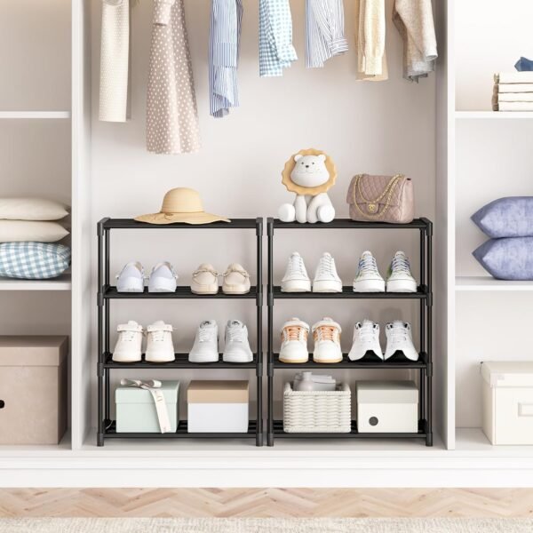 4 Tier Small Shoe Rack, Narrow Stackable Shoe Shelf for Kids Toddler Adult, Lightweight Shoe Rack Stand for Closet Dorm Storage Organizer, Front Door Entrance, Entryway - Image 6