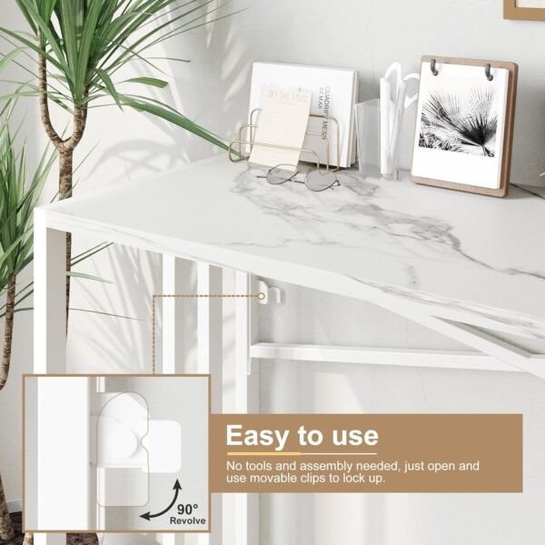 EMODA Folding Computer Desk 40 inch, No Assembly Needed Home Office Table Study Writing Gaming Desk, White Marble - Image 4