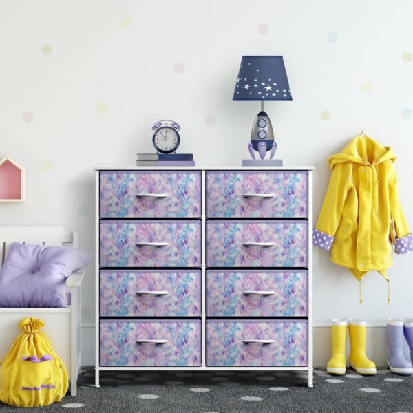 Sorbus Dresser with 8 Drawers - Furniture Storage Chest Tower Unit for Bedroom, Hallway, Closet, Office Organization Steel Frame, Wood Top, Easy Pull Fabric Bins (8-Drawer, Tie-dye Blue/Pink/Purple) - Image 6