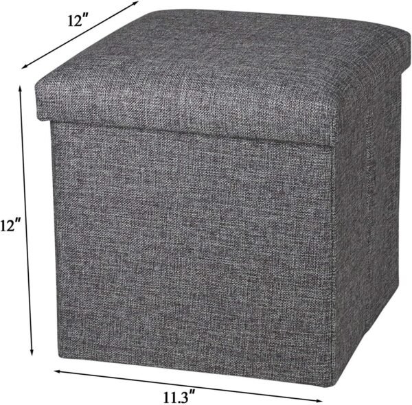 WoneNice Folding Storage Ottoman, Versatile Space-Saving Storage Cube Box with Memory Foam Seat, Max Load 100 kg Linen Beige 12 x 12 x 12 Inch - Image 3
