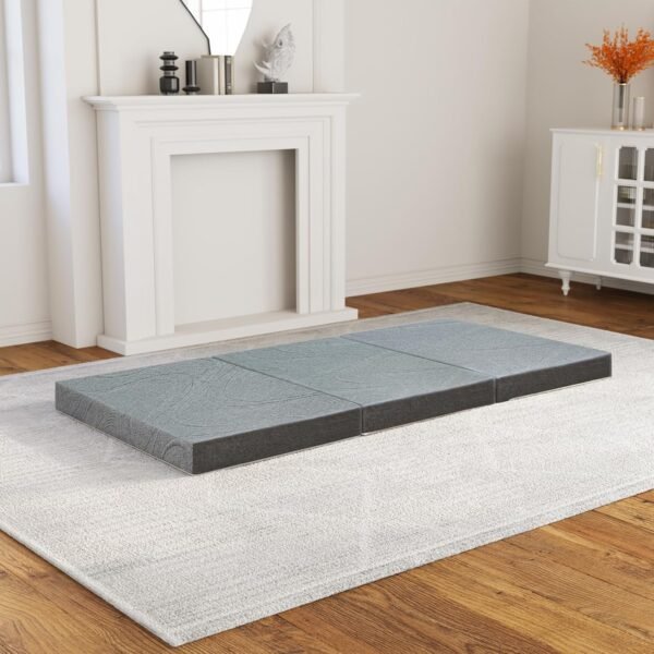 Tri Folding Memory Foam Mattress, 3 inch Tri Folding Mattress Topper, Twin Size - 38""x 75""x 3"", Grey - Image 2