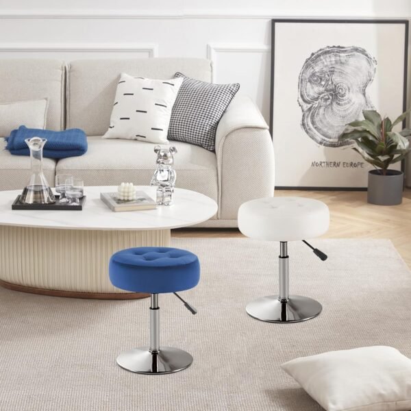 Blue Vanity Chair for Makeup Room Vanity Stool for Makeup Room Round Velvet Tufted Makeup Chair Vanity Stools for Bathroom Height Adjustable 360 Swivel - Image 7