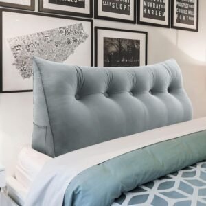 WOWMAX Multifunctional Upholstered Headboard Pillow Twin, Button Tufted Headboard Pillows, Portable Dorm Room Fabric Head Board Removable and Washable Velvet Grey