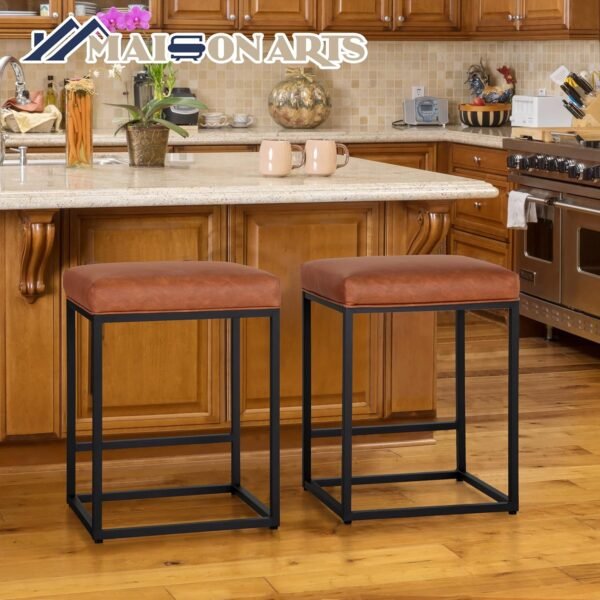 MAISON ARTS Counter Height Bar Stool for Kitchen Counter 24" Backless Industrial Stool Modern Upholstered Barstool Countertop Saddle Chair Island Stool,330 LBS Bear Capacity,1 Stool (24 Inch, Brown) - Image 6
