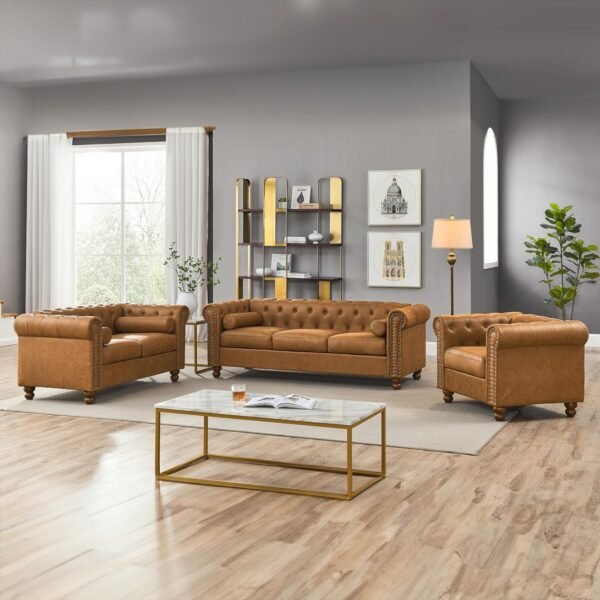 Rolled Arm Air Leather Club Chair Set of 2, 2-Piece Accent Chair Set for Living Room Small Apartment Office Décor - Image 3