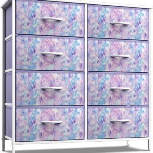 Sorbus Dresser with 8 Drawers – Furniture Storage Chest Tower Unit for Bedroom, Hallway, Closet, Office Organization Steel Frame, Wood Top, Easy Pull Fabric Bins (8-Drawer, Tie-dye Blue/Pink/Purple)