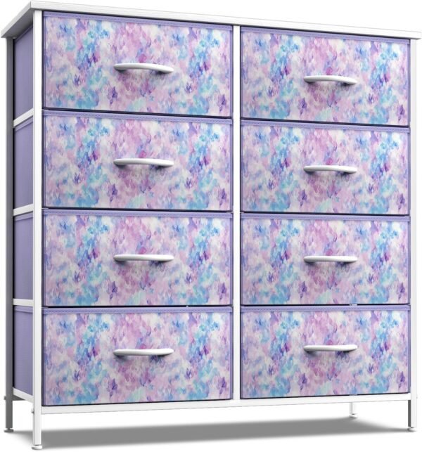Sorbus Dresser with 8 Drawers - Furniture Storage Chest Tower Unit for Bedroom, Hallway, Closet, Office Organization Steel Frame, Wood Top, Easy Pull Fabric Bins (8-Drawer, Tie-dye Blue/Pink/Purple)