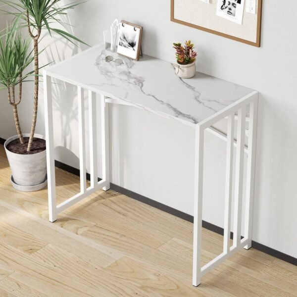 EMODA Folding Computer Desk 40 inch, No Assembly Needed Home Office Table Study Writing Gaming Desk, White Marble - Image 9
