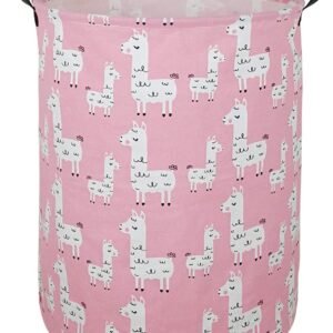 19.7″ Round Canvas Large Clothes Basket Laundry Hamper with Handles,Waterproof Cotton Storage Organizer Perfect for Kids Boys Girls Toys Room, Bedroom, Nursery,Home,Gift Basket(alpaca)