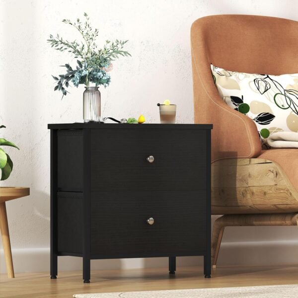 BOLUO Black Nightstand 2 Drawer Dresser for Bedroom,Small Night Stand End Table with Fabric Drawers Modern - Image 5
