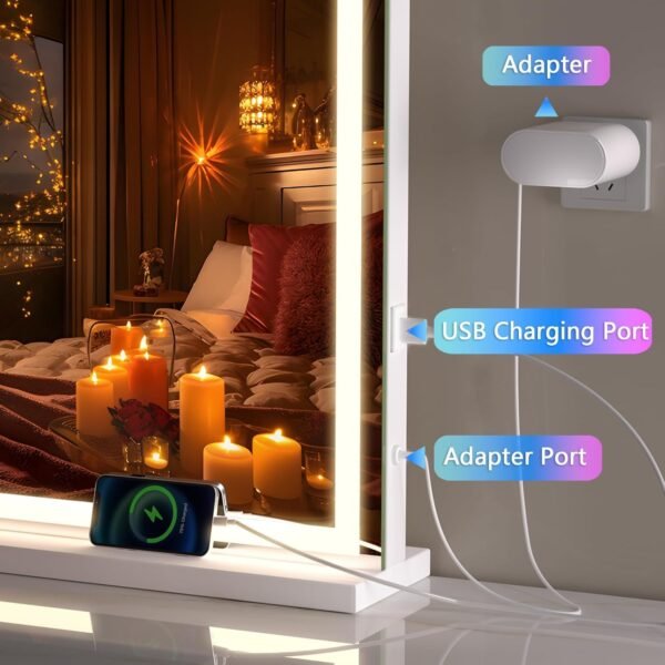 Hasipu Vanity Mirror with Lights, 23" x 18" LED Makeup Mirror, Lighted Makeup Mirror with Dimmable 3 Modes, Touch Screen Control Vanity Mirror Square White - Image 7