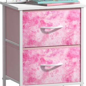 Sorbus Nightstand with 2 Drawers – Kids Bedside Furniture End Table Night Stand – Steel Frame, Wood Top & Easy Pull Fabric Bins – Dresser & Chest for Home, Bedroom Accessories, Office & College Dorm