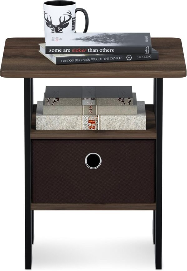 Furinno Andrey End Table / Side Table / Night Stand / Bedside Table with Bin Drawer, Columbia Walnut/Dark Brown,1-Pack, Center Bin - Image 6