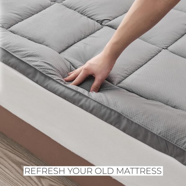 Great Bay Home Twin Mattress Topper. Thick, Elastic Corner Mattress Protector and Cover. Ultra-Soft Pillowtop Mattress Pad. Fits Mattresses Up to 18" (Twin, Light Grey) - Image 4