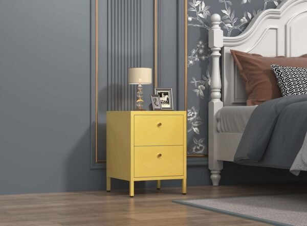 Nightstand 2 Drawer Dresser for Bedroom,Bedside Furniture, Night Stand, End Table Small Dresser with 2 Drawers, for Bedroom, Closet, Entryway, College Dorm Yellow Size: 23.62”H x 15.75”W x 14.17”D - Image 2