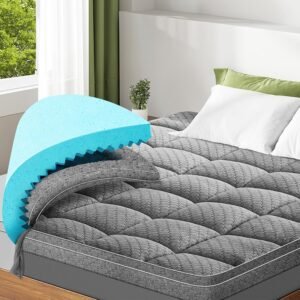 Dual Layer 3 Inch Memory Foam Mattress Topper Twin XL Size,2 Inch Cooling Gel Memory Foam Plus 1 Inch Down Alternative PillowTop Mattress Pad Cover with 8-21 Inch Deep Pocket Grey