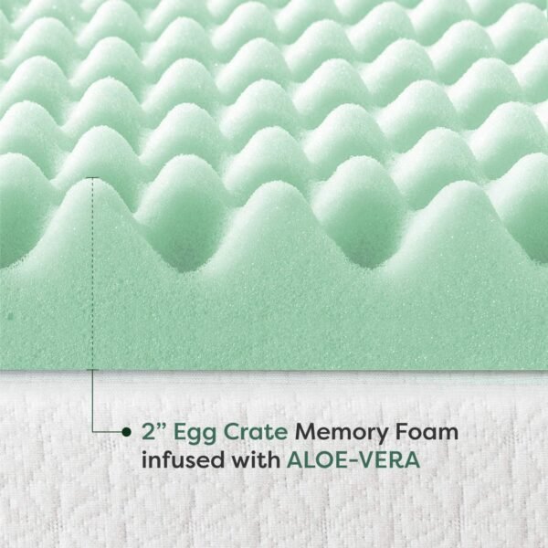 Best Price Mattress 2 Inch Egg Crate Memory Foam Mattress Topper with Calming Aloe Infusion, CertiPUR-US Certified, Full, Green - Image 5