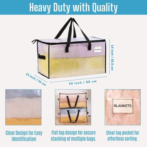 VENO 6 Pack Moving Bags, Comforter and Blanket Storage Bags for Closet, Moving Boxes, Boxes with Lids Alternative, College Dorm Packing Supplies, Foldable Heavy-Duty Tote with Window (Clear, 6 Pack) - Image 5