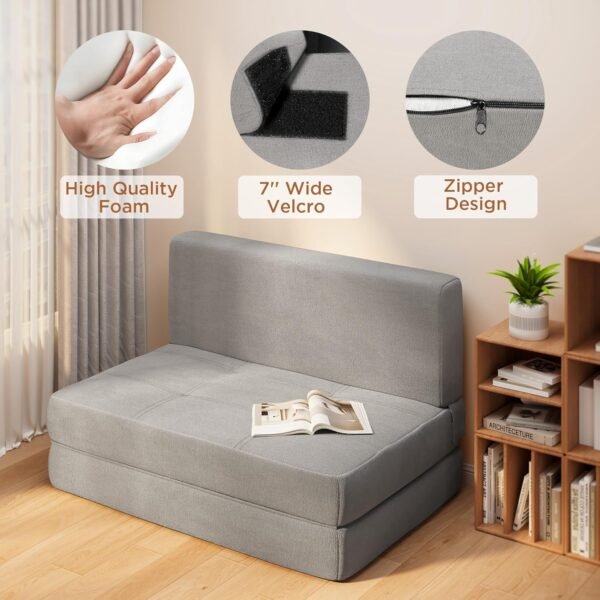 Aiho Fold Sofa Bed, Convertible Sleeper Chair Bed Memory Foam Floor Sofa, Futon Couch for Living Room/Dorm/Guest Room/Apartment, Twin, Light Grey - Image 6