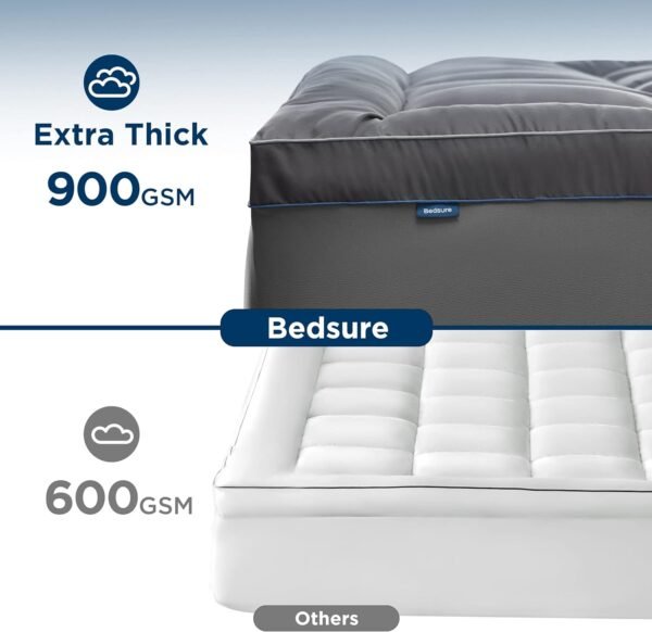 Bedsure Twin XL Mattress Topper Dorm Bedding - Extra Thick with Deep Pocket fits up to 21", Plush Soft Pillow-Top Bed Topper for Back Pain Relief, Overfilled with Down Alternative Filling, Grey - Image 3