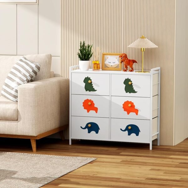 FRAPOW Kids Dresser for Bedroom, Baby Dresser with 6 Fabric Drawers Tall Storage Organizer for Toddler Child with Wood Top Metal Frame for Living Room, Nursery, Closet, Apartment - Image 8