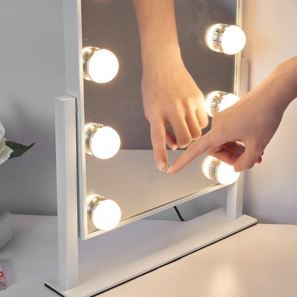 Vanity Mirror with Lights,Lighted Vanity Mirror with 9 Dimmable Bulbs for Dressing Room & Bedroom 3 Color Lighting Modes Detachable 10x Magnification 360°Ratation - Image 6