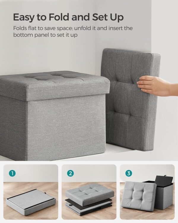 SONGMICS Small Folding Storage Ottoman, Foot Rest Stool, 12.2 x 16.1 x 12.2 Inches, 286 lb Load Capacity, for Living Room, Bedroom, Home Office, Dorm, Light Gray ULSF102G02 - Image 6