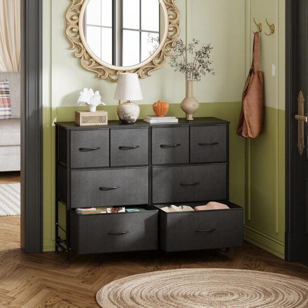 WLIVE Dresser for Bedroom with 8 Drawers, Wide Fabric Dresser for Storage and Organization, Bedroom Dresser, Chest of Drawers for Living Room, Closet, Hallway, Black - Image 4