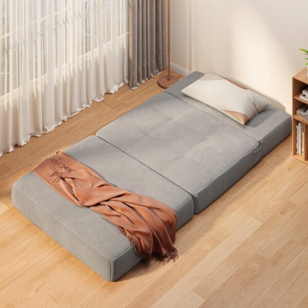 Aiho Fold Sofa Bed, Convertible Sleeper Chair Bed Memory Foam Floor Sofa, Futon Couch for Living Room/Dorm/Guest Room/Apartment, Twin, Light Grey - Image 8