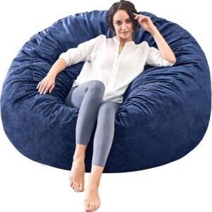 Bean Bag Chairs for Adults – 4′ Memory Foam Furniture BeanBag Chair – Kids/Teens Sofa with Soft Micro Fiber Cover – Round Fluffy Couch for Living Room Bedroom College Dorm – 4 ft, Blue