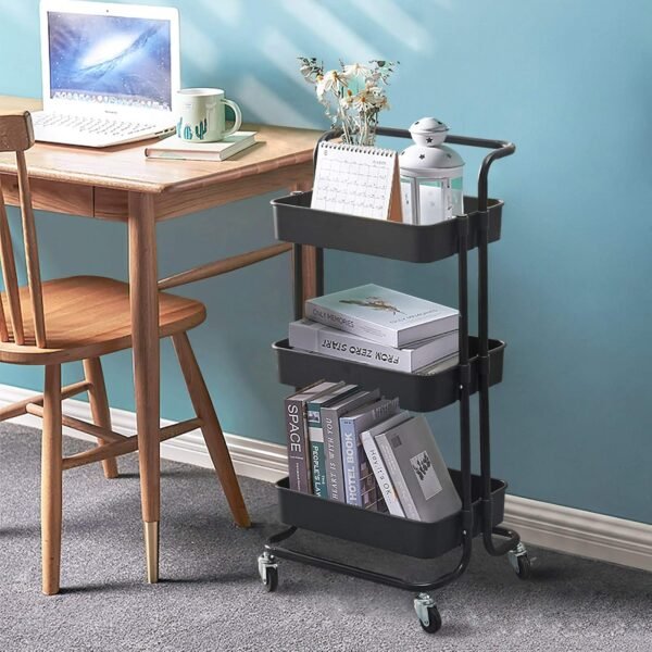 TUKAILAi 3-Tier Rolling Storage Cart with Lockable Wheels and Ergonomic Handle, Slide Out Utility Shelving Unit Organizer Serving Trolley Clearing for Kitchen Bathroom Laundry Bedroom (Black) - Image 5