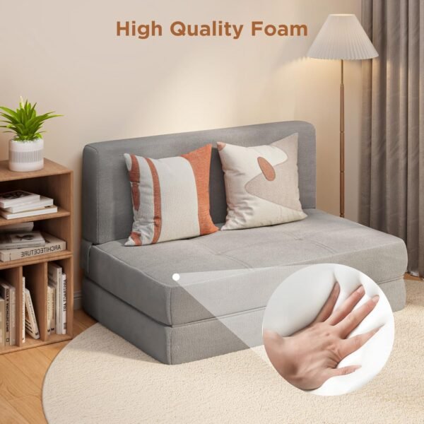 Aiho Fold Sofa Bed, Convertible Sleeper Chair Bed Memory Foam Floor Sofa, Futon Couch for Living Room/Dorm/Guest Room/Apartment, Twin, Light Grey - Image 5