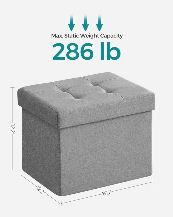 SONGMICS Small Folding Storage Ottoman, Foot Rest Stool, 12.2 x 16.1 x 12.2 Inches, 286 lb Load Capacity, for Living Room, Bedroom, Home Office, Dorm, Light Gray ULSF102G02 - Image 3