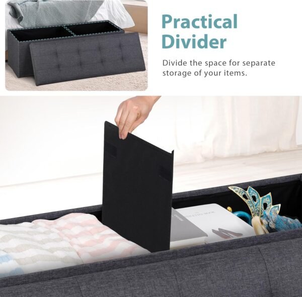 SUPER DEAL 43 Inches Folding Storage Ottoman Bench Storage Chest Footrest with Padded Seat Large Box for Bedroom Living Room Entryway, 660 lbs Capacity 15" x 15" x 43" Long, Dark Gray - Image 4