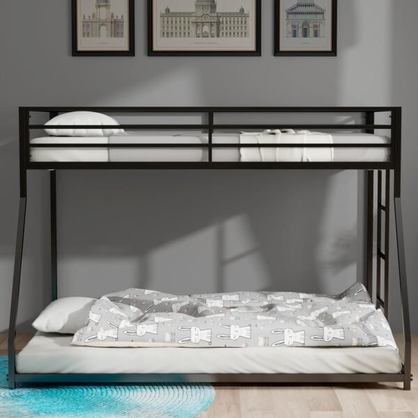 Full Size Metal Bunk Beds Frame with Stairs & Full-Length Guardrail for Bedroom, Space-Saving, No Box Spring Needed, Firm, Stable, Easy to Climb, Black - Image 4