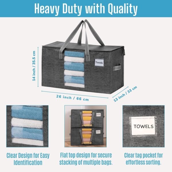 VENO 8 Pack Moving Bags, Comforter and Blanket Storage Bags for Closet, Moving Boxes, Boxes with Lids Alternative, College Dorm Packing Supplies, Foldable Heavy-Duty Tote with Window (Gray, 8 Pack) - Image 5