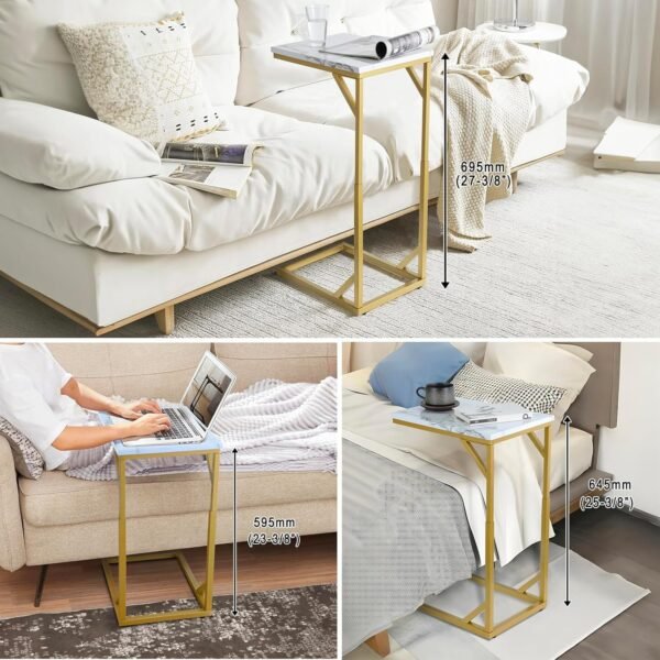 Serteaw C-Shaped End Table, Sturdy Side Table for Couch Sofa Bedside Small Space,C Snack Table TV Tray Record Player Stand Small Tables for Living Room Bedroom,Easy to Assemble,Gold - Image 3