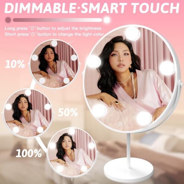 Vanity Mirror with Lights, 12" x 17" Hollywood Mirror, Light up Mirror with 5 Dimmable Bulbs and Smart Touch, 360° Rotation, White - Image 3