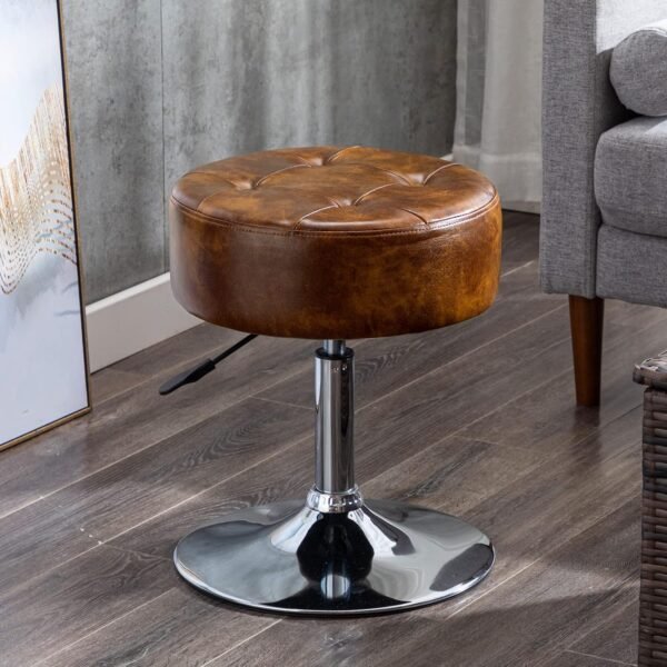 DUHOME Faux Leather Vanity Chair, Swivel Makeup Stool Living Room Chair Upholstered Round Ottoman Stool Chair for Bedroom Entryway, Yellowish Brown - Image 6