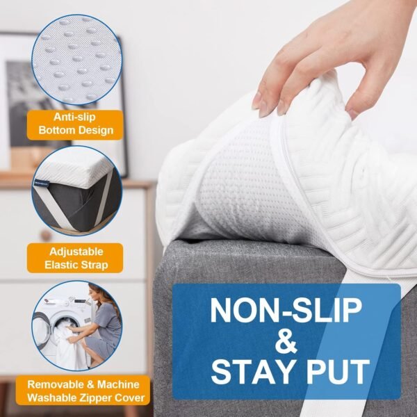 Bomdaia 3 Inch Gel Memory Foam Mattress Topper Twin Size Cooling Mattress Pad Pressure Relief Bed Topper for Back Pain, High Density Bamboo Charcoal Firm Topper with Removable & Washable Cover - Image 5
