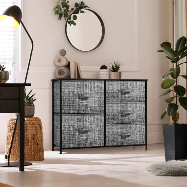 Sorbus Dresser with 5 Drawers - Chest Organizer Unit with Steel Frame Wood Top & Handle Easy Pull Fabric Bins for Clothes - Storage Furniture for Bedroom, Hallway, Living Room, Nursery & Closet - Image 2