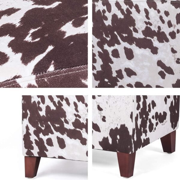 Asense Footrest Ottoman Linen Fabric Upholstered Square Footstool with Wooden Legs, Cow Brown - Image 7