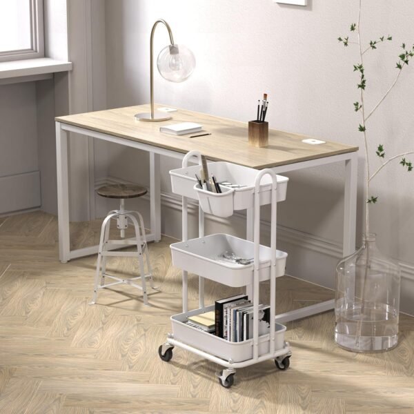 Simple Houseware 3-Tier Kitchen Multifunctional Rolling Utility Cart with Hanging Bucket, White - Image 3