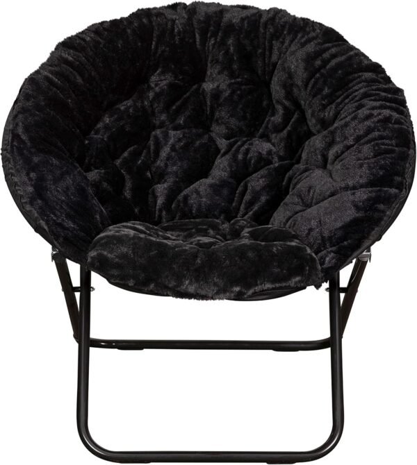 BizChair Oversize Folding Saucer Chair - Black Faux Fur Moon Chair - Black Metal Frame - 38" Portable Folding Chair - for Dorm and Bedroom - Image 7